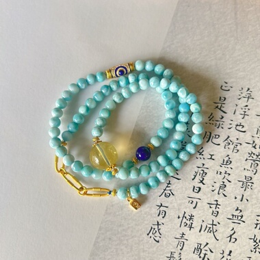 天然多米尼加海纹石手链女款多圈手串项链高级感招财转运珠正品