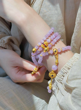 天然猫眼紫锂辉手链女款纯银鎏金108颗手串招财转运珠送生日礼物