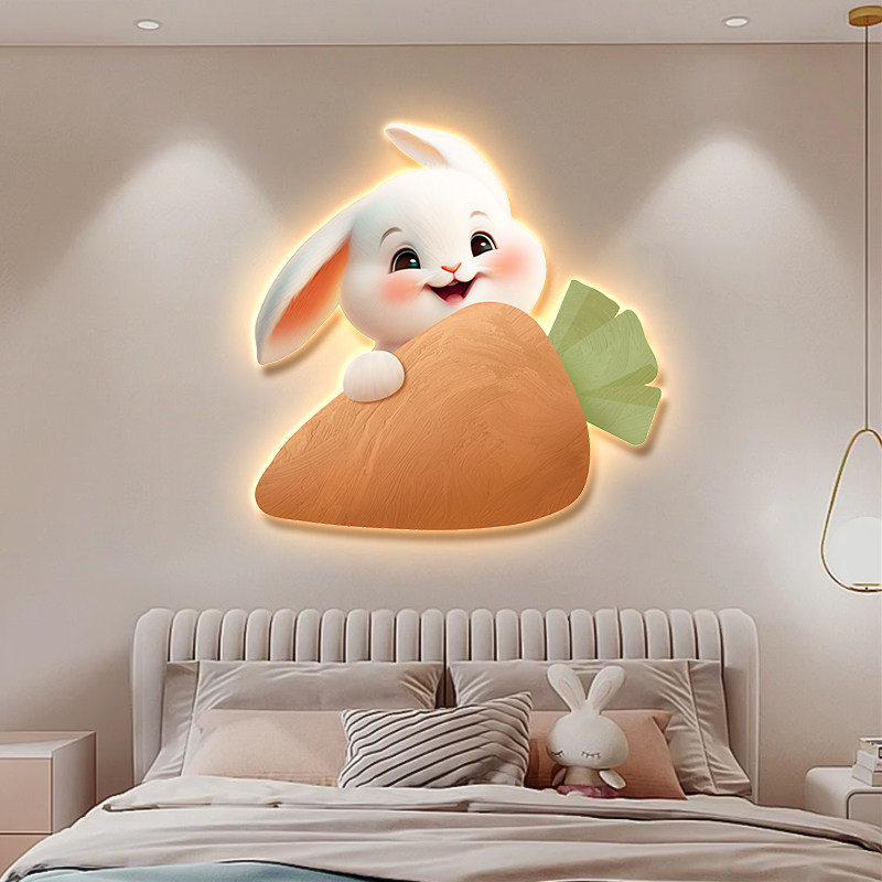 玉兔儿童房装饰画温馨卡通萌宠女孩房间卧室床头挂画创意发光灯画,家居饰品,现代装饰画,淘宝优惠券,粉丝福利购,淘宝优惠卷