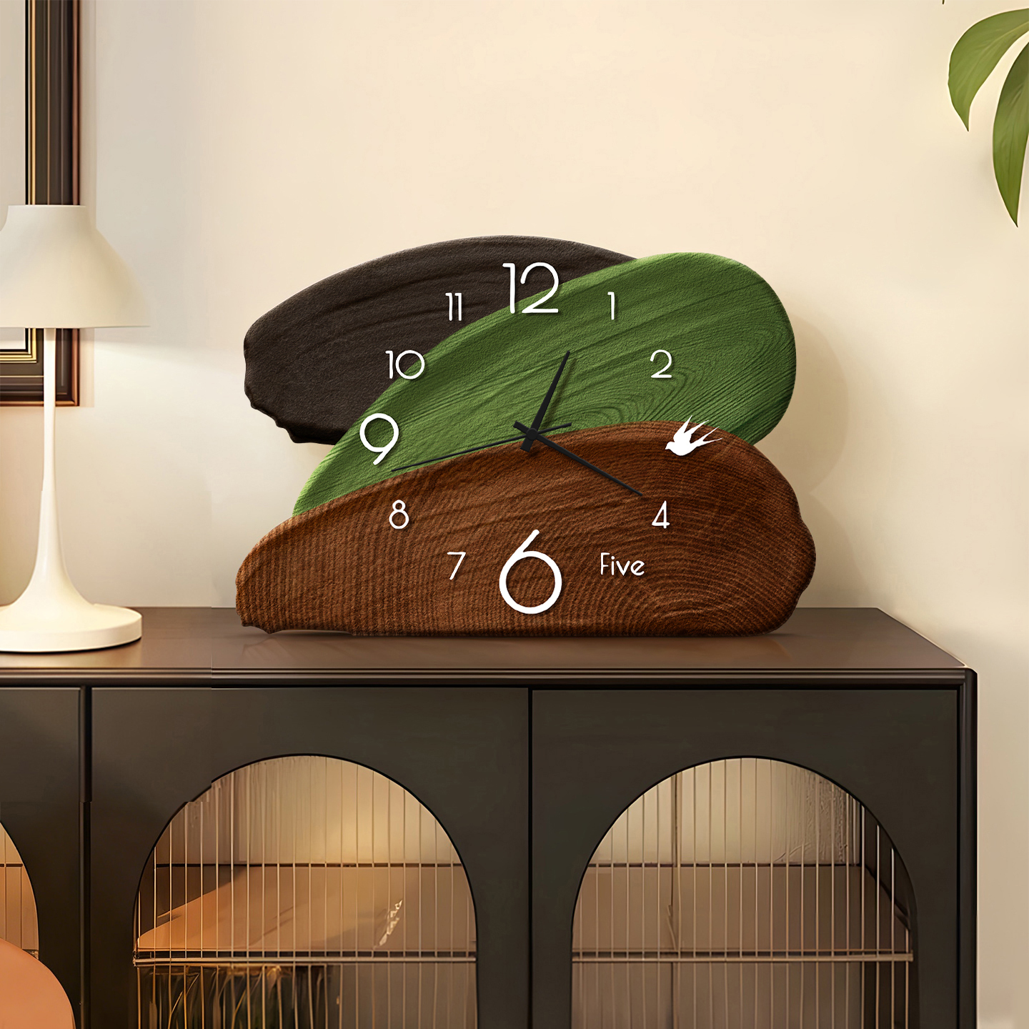 中古桌面钟表摆件绿色复古时钟