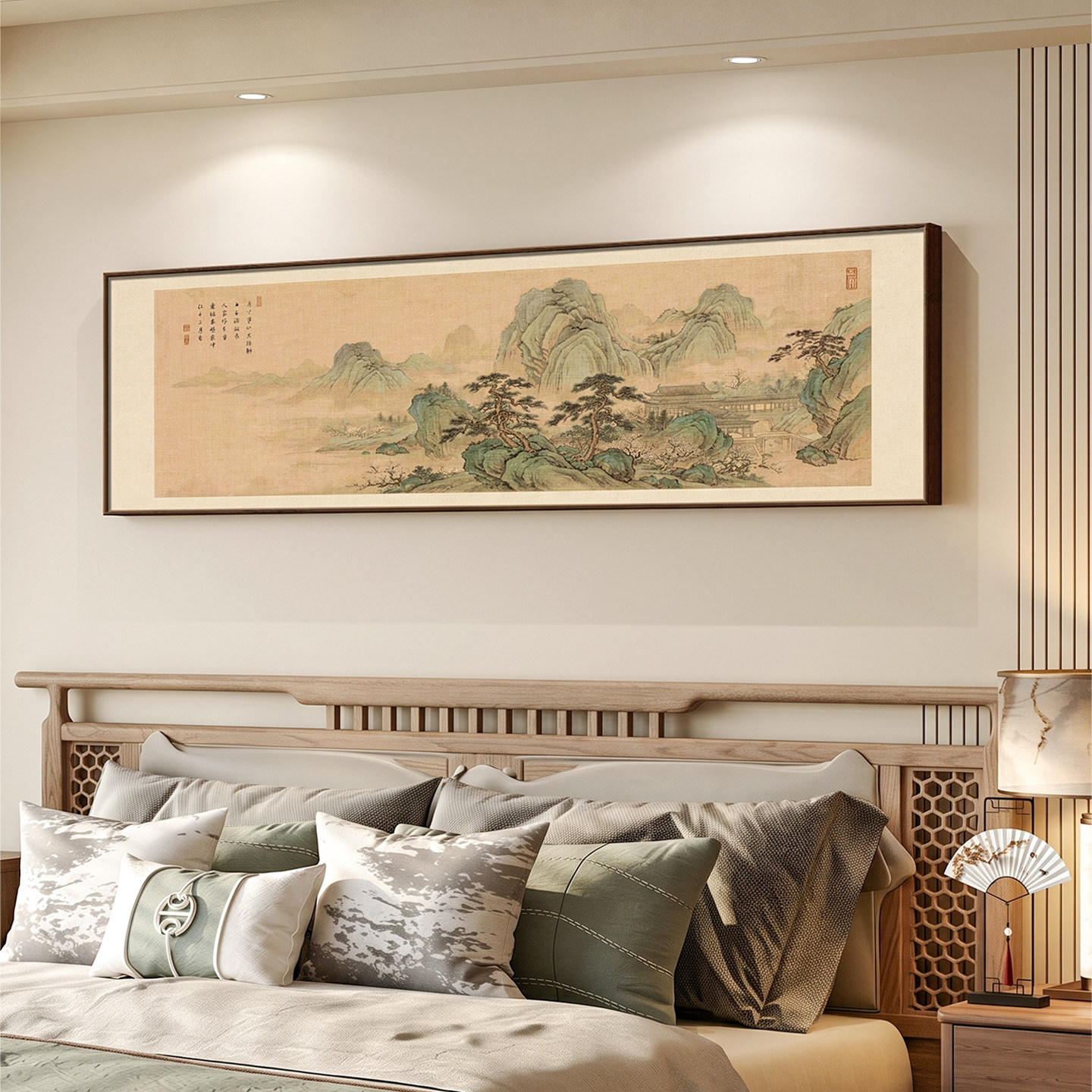 山水画靠山图卧室床头背景墙挂画图片