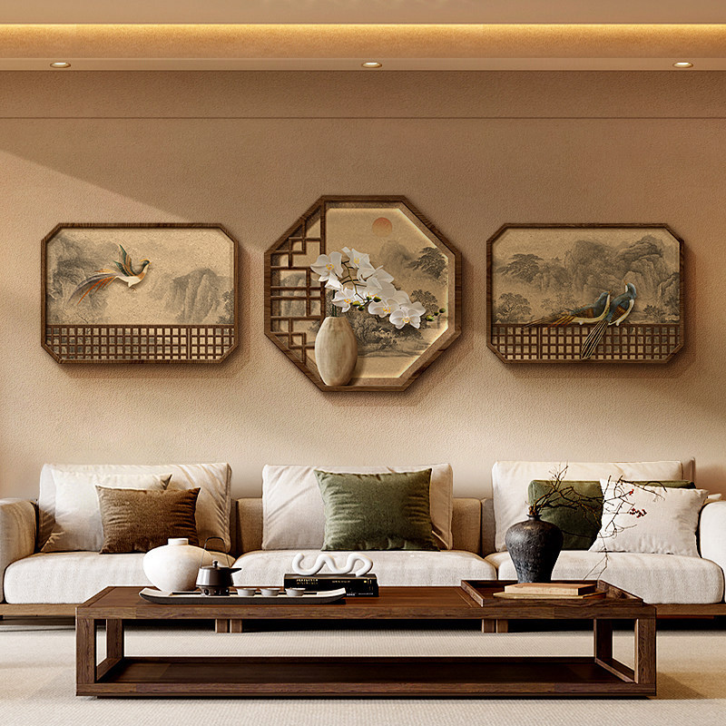 新中式客厅装饰画宋代美学沙发背景墙面挂画山水茶室三联组合壁画,家居饰品,现代装饰画,淘宝优惠券,粉丝福利购,淘宝优惠卷