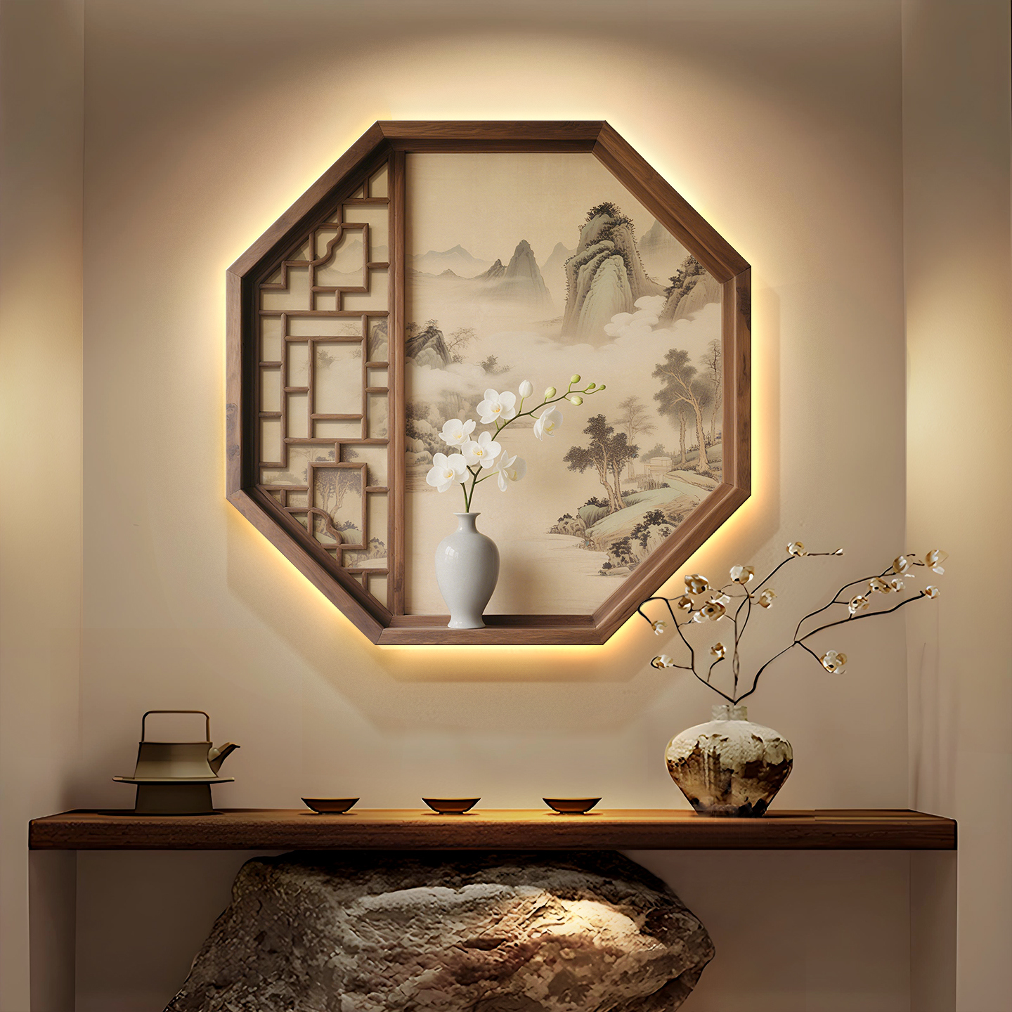 宋代美学玄关装饰画新中式禅意客厅挂画美容院养生茶室氛围壁灯画图片