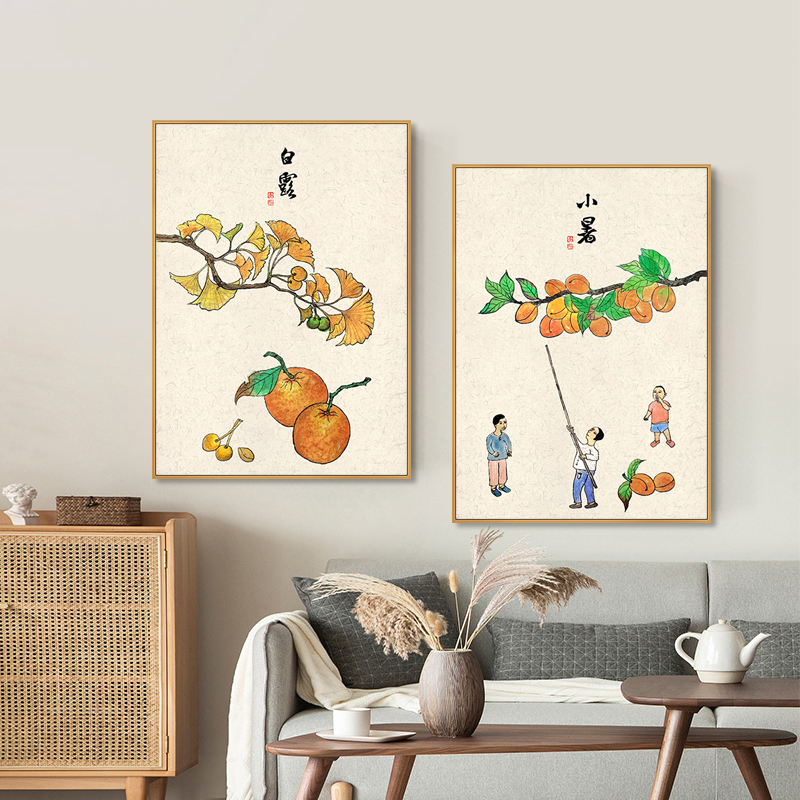 新中式客厅装饰画中国古风饭店餐厅民宿农家乐茶室挂画24节气日式图片