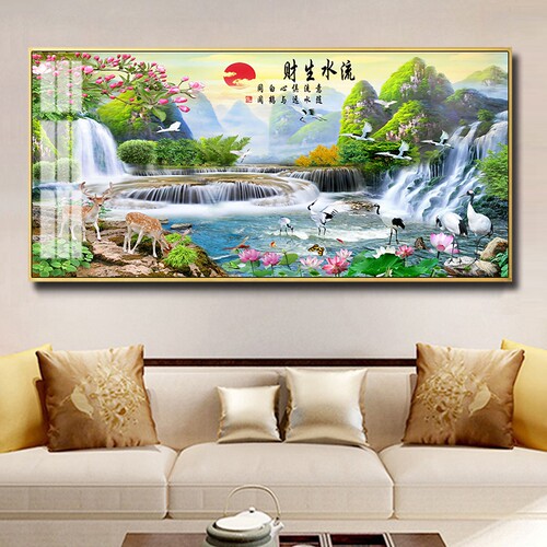 现代客厅风景迎客松山水画旭日东升画流水生财壁画招财风水靠山画 - 封面