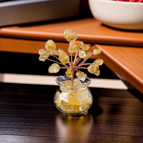 天然水晶瓶碎石发财树摆件 迷你招财水晶树 家居创意车载装饰摆件