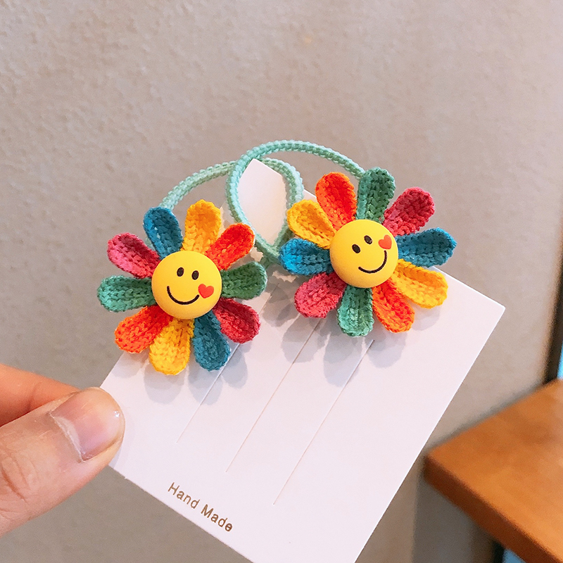 儿童发饰可爱彩色太阳花发圈小女孩头绳扎辫子皮筋笑脸头花发绳