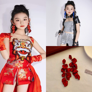 S925银针日韩流行夸张耳环女童无耳洞耳夹流苏玫瑰花瓣长款耳饰品