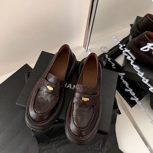 百搭增高乐福鞋女英伦风小皮鞋小金币圆头厚底懒人一脚蹬复古单鞋