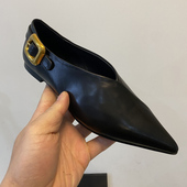 平底羊皮浅口单鞋 真皮奶奶鞋 女新潮设计感软底女巫鞋 洋气尖头单鞋