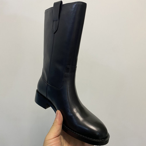 手工中筒靴西部靴直筒骑士靴粗跟