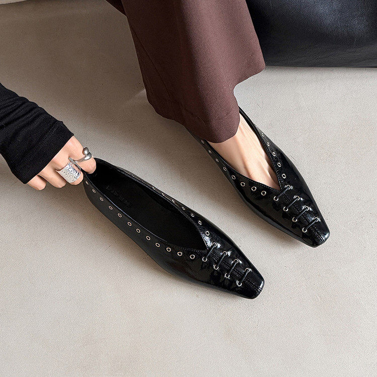 手工真皮时尚浅口单鞋牛皮低跟舒适方头简约外穿通勤一脚蹬平底鞋,女鞋,深口单鞋,淘宝优惠券,粉丝福利购,淘宝优惠卷