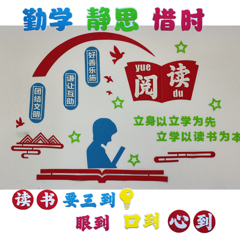 我爱阅读书香校园黑板报宣传墙贴画教室布置装饰材料中小学幼儿园
