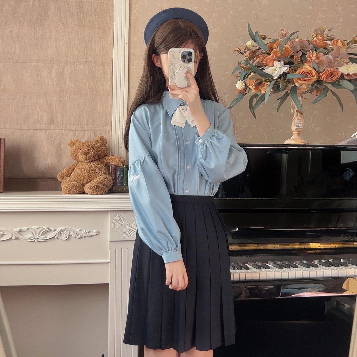 樱花家族原创jk衬衫【月神】白色泡泡袖刺绣学生日系长袖制服女