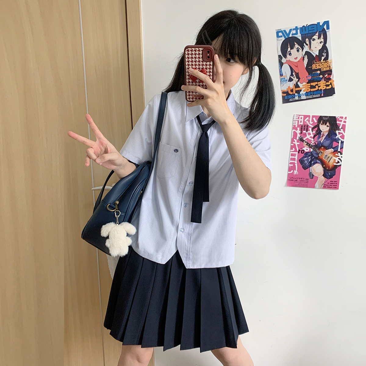 樱花家族漫画小格子jk衬衫【商南野】双色日系学院风制服短袖女