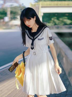 樱花家族原创jk制服连衣裙【清野夏】基础款绀领白三本校供感百褶