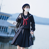 套装 水手服中间服冬服校供感长袖 女 绀身白二本 樱花家族jk制服