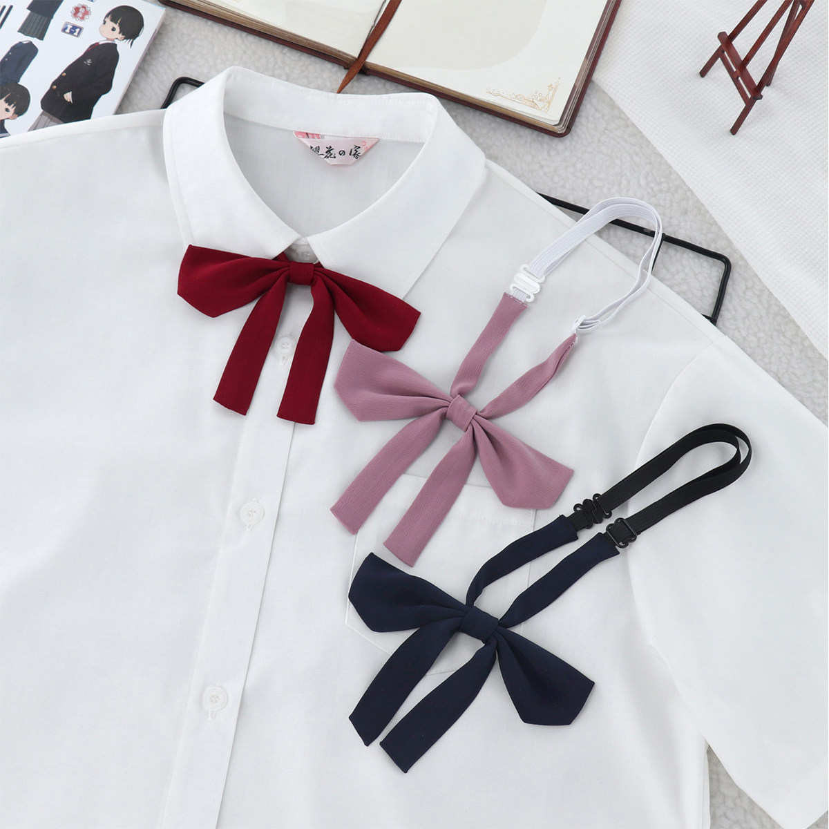 樱花家族jk制服领结【小海军】纯色雪纺学院风免打蝴蝶结衬衫女