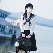套装 水手服中间服冬服长袖 女 白身绀领白二本 樱花家族jk制服