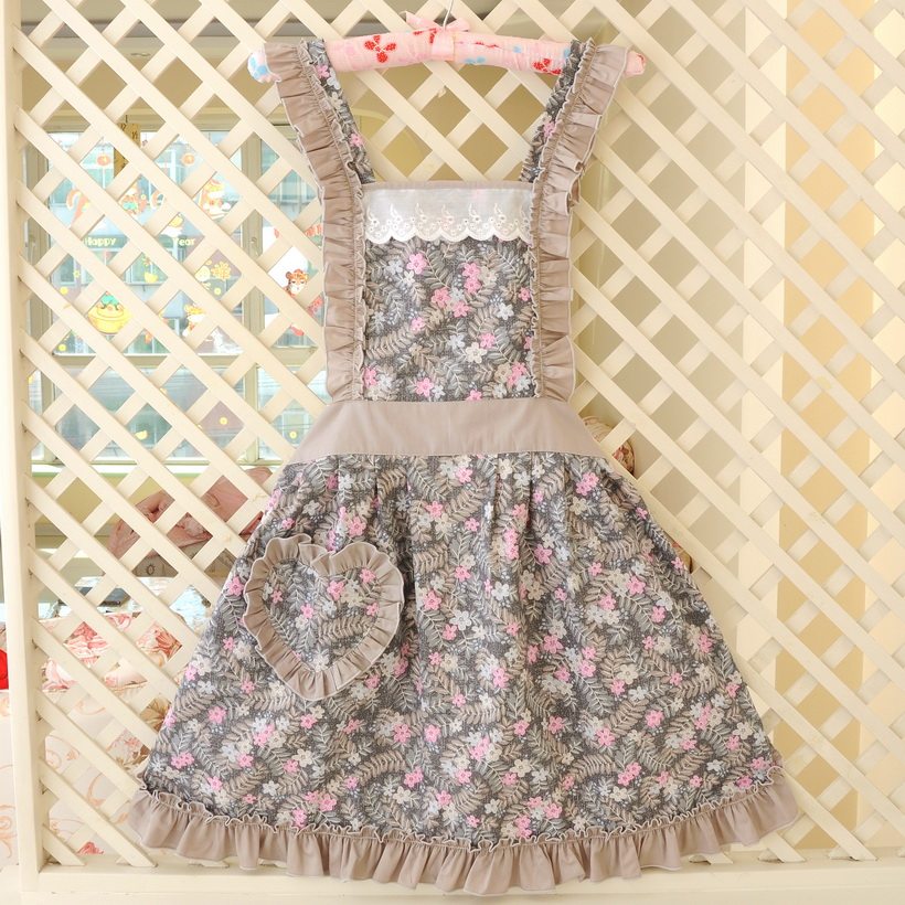 棉布厨房围裙袖套套装女士办公生活裙围简约田园韩版反穿衣家美逸