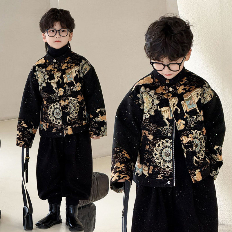 儿童夹克外套冬季新款男童外套加绒休闲小孩生日过年流行棉服童装