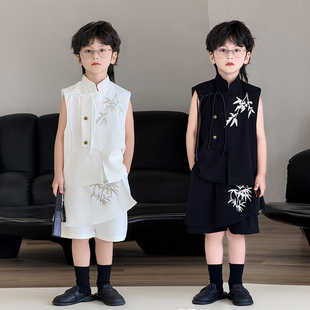 男童汉服夏季休闲儿童唐装马甲中式国风短袖新款帅气生日婚礼演出