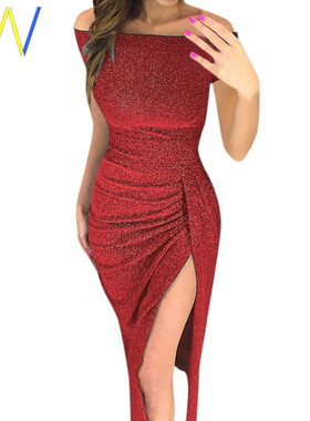 Women Off Shoulder High Slit Bodycon Sexy club Party dress