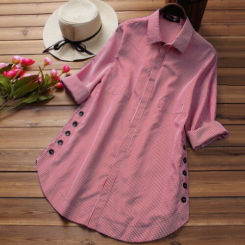 For women, plus-size, long-sleeved, mid-length shirt skirt