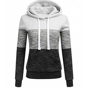 casual longsleeve hooded sweatshirt women拼色长袖连帽卫衣女
