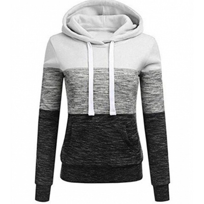 casual longsleeve hooded sweatshirt women拼色长袖连帽卫衣女