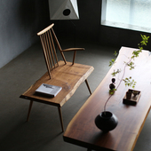 朴室 黑胡桃木柚木原木中岛乔治椅茶室休闲椅长椅 侘寂风新中式