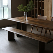 朴室侘寂风北欧意式 中古风复古法国橡木烟熏家具实木岛台原木餐桌