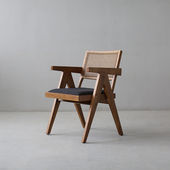 朴室侘寂风简约北欧复古中古风网红实木藤编昌迪加尔椅餐椅椅子