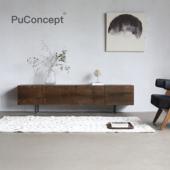 朴室侘寂风中古风简约复古北欧家具原木实木法国橡木烟熏色电视柜