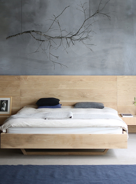 朴室现代简约北欧希尔巴赫生态原木全实木家具定制法国橡木大床床