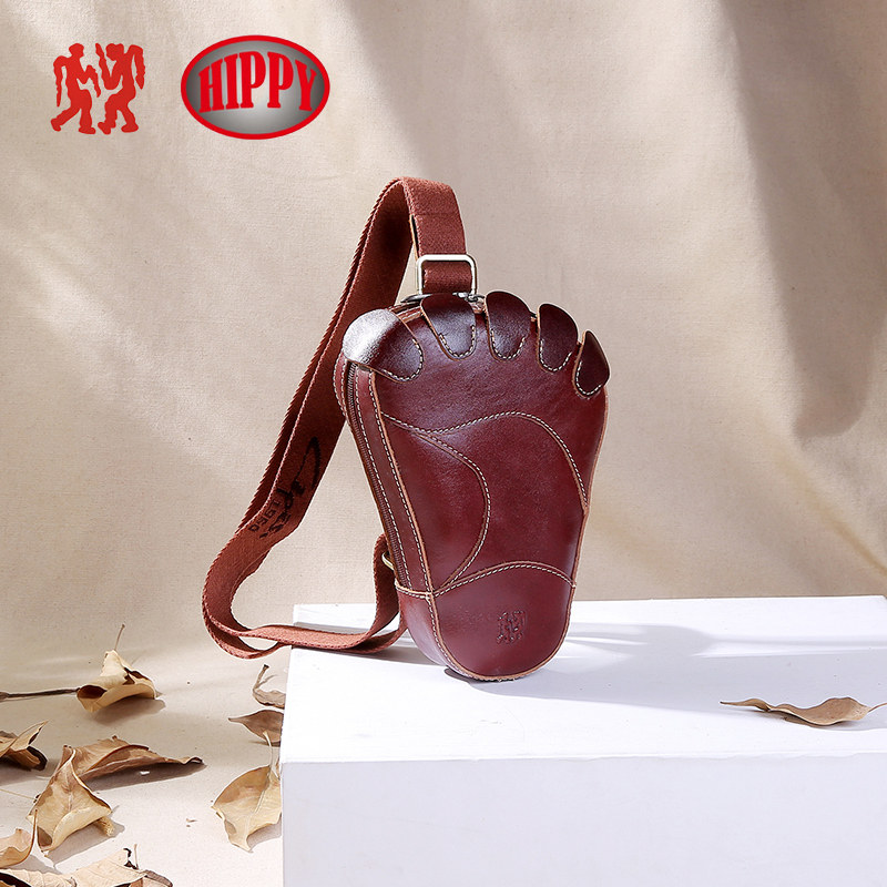 嬉皮氏手工皮具脚丫迷你胸包 时尚休闲斜挎包 百搭可爱单肩包8269