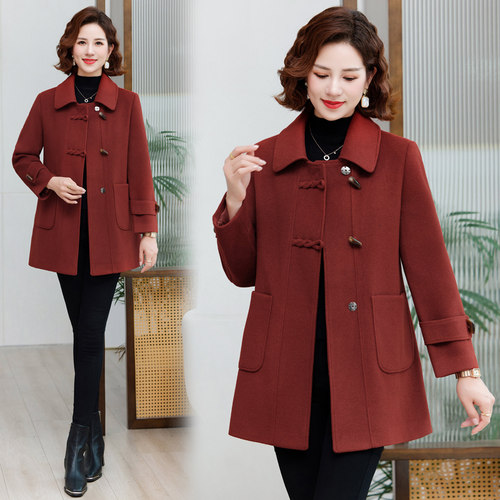 新款大码女装中老年双面绒大衣短款小个子妈妈装高端国风外套