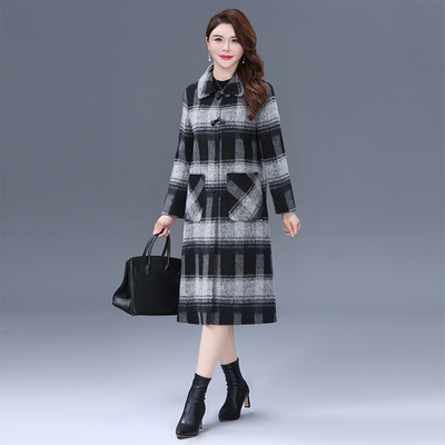 高端气质双面羊绒大衣女中长款2024秋冬季中年女士格子羊毛外套