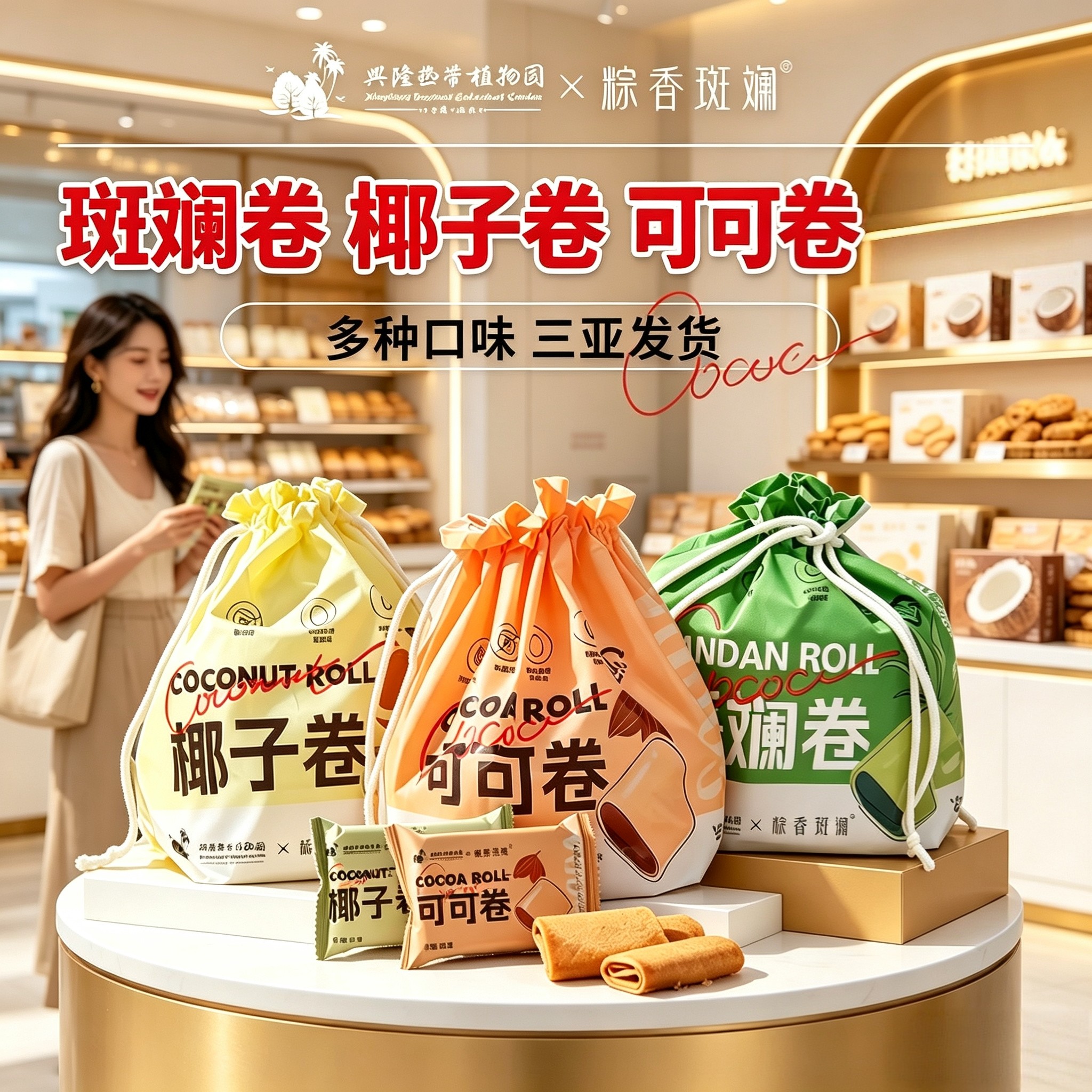 海南特产粽香斑斓斑斓卷椰子卷酥脆低糖早餐饼零食三亚实体店发货