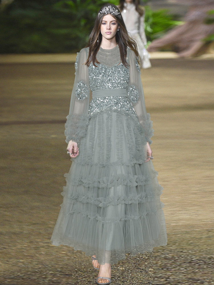 perspective Gauze heavy industry three-dimensional Sequins Close your waist Pengpeng Gauze Big swing Dress skirt have more cash than can be accounted for Dress 2025 spring