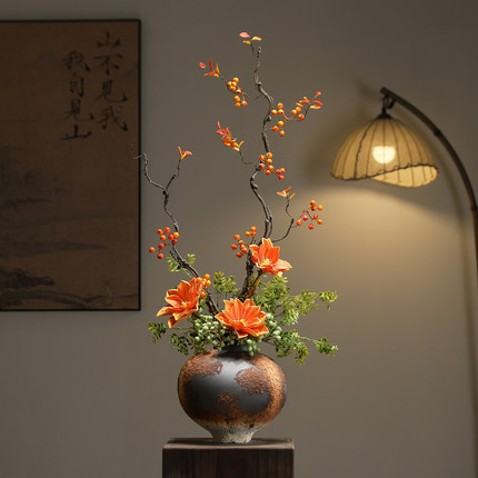 宋代美学陶瓷花瓶入户玄关摆件新中式禅意干花花束客厅摆设插花