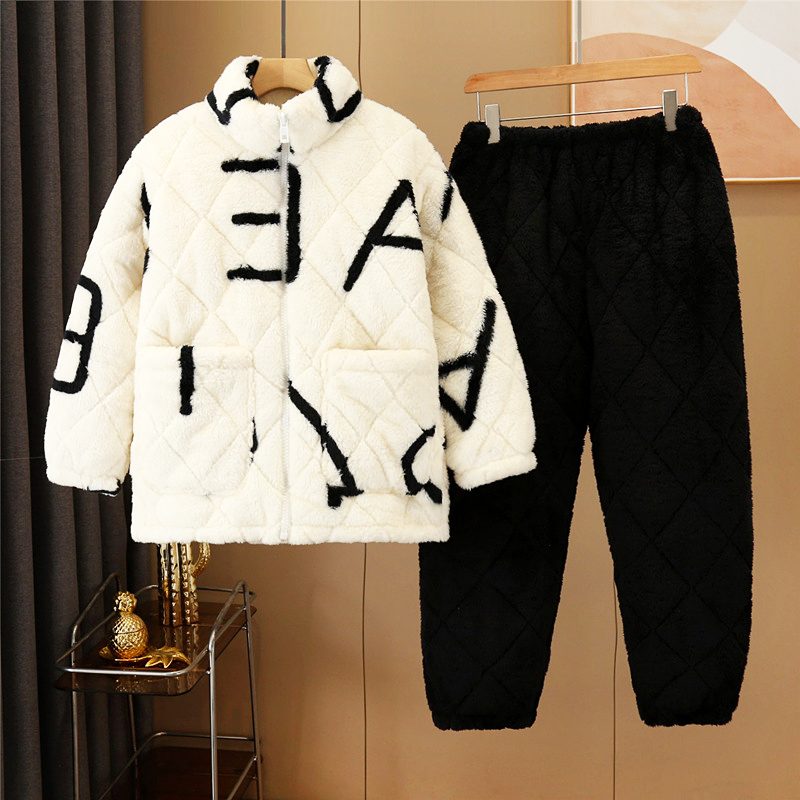 春秋保暖男女情侣三层夹棉家居服