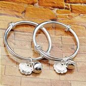 婴儿铃铛镀银手镯宝宝手环可调节光面开口手镯满周岁生日礼物