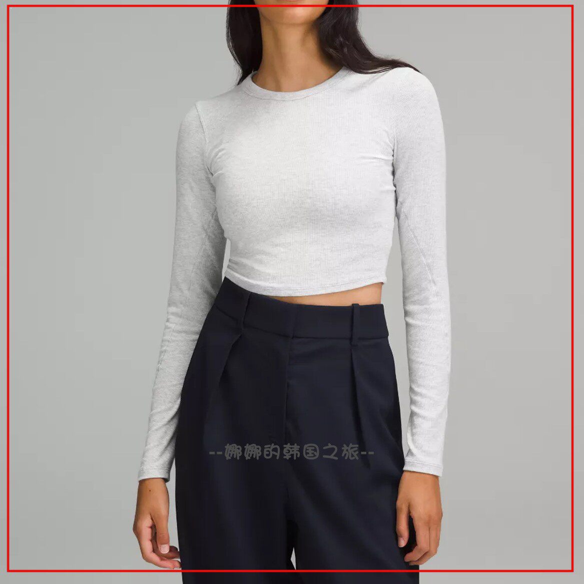 韩国代购lululemon Hold Tight 女士显瘦紧身短款长袖T恤LW3IGBS