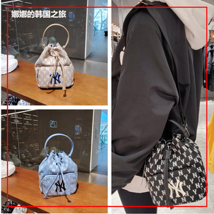 韩国代购MLB NY满标老花潮牌休闲水桶包女款单肩斜跨包3ABMS012N