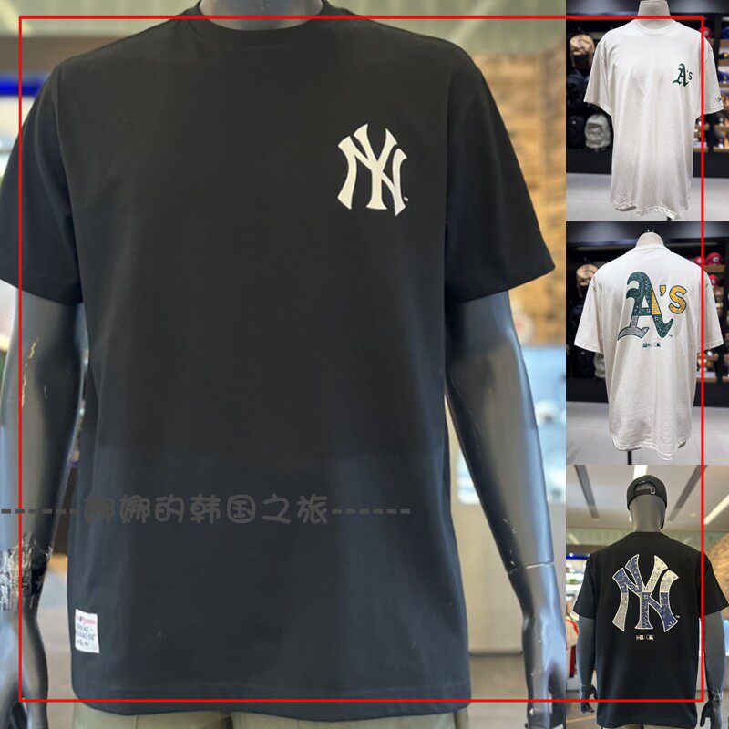 韩国代购NEW ERA MLB NY腰果花后背印花宽松圆领短袖T恤14179141