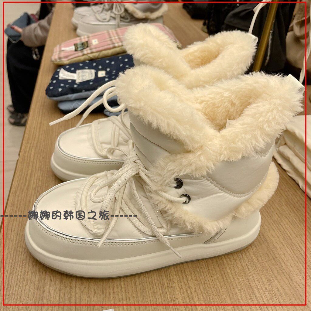 韩国代购rockfish 丑萌中帮加绒保暖靴雪地靴冬季户外女士棉靴