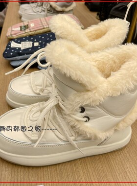 韩国代购rockfish 丑萌中帮加绒保暖靴雪地靴冬季户外女士棉靴