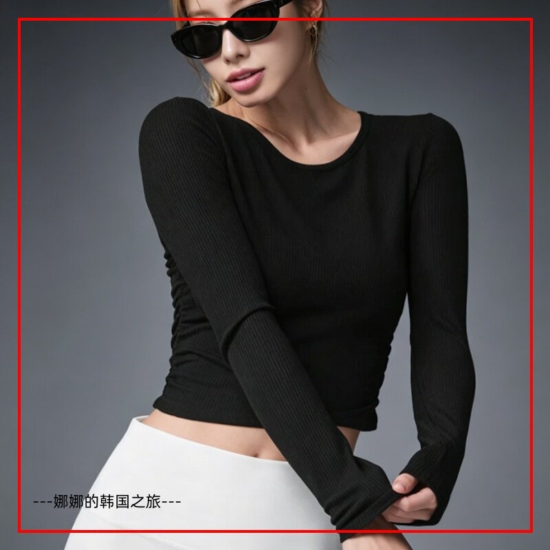 韩国代购ALO Gather Long Sleeve 莫代罗纹短款长袖T恤打底上衣