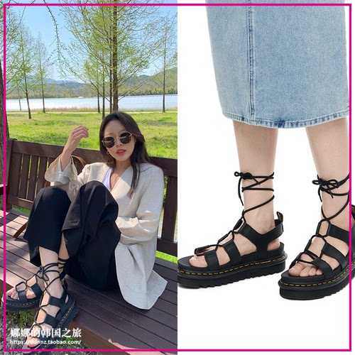 宣美同款马汀博士罗马厚底绑带